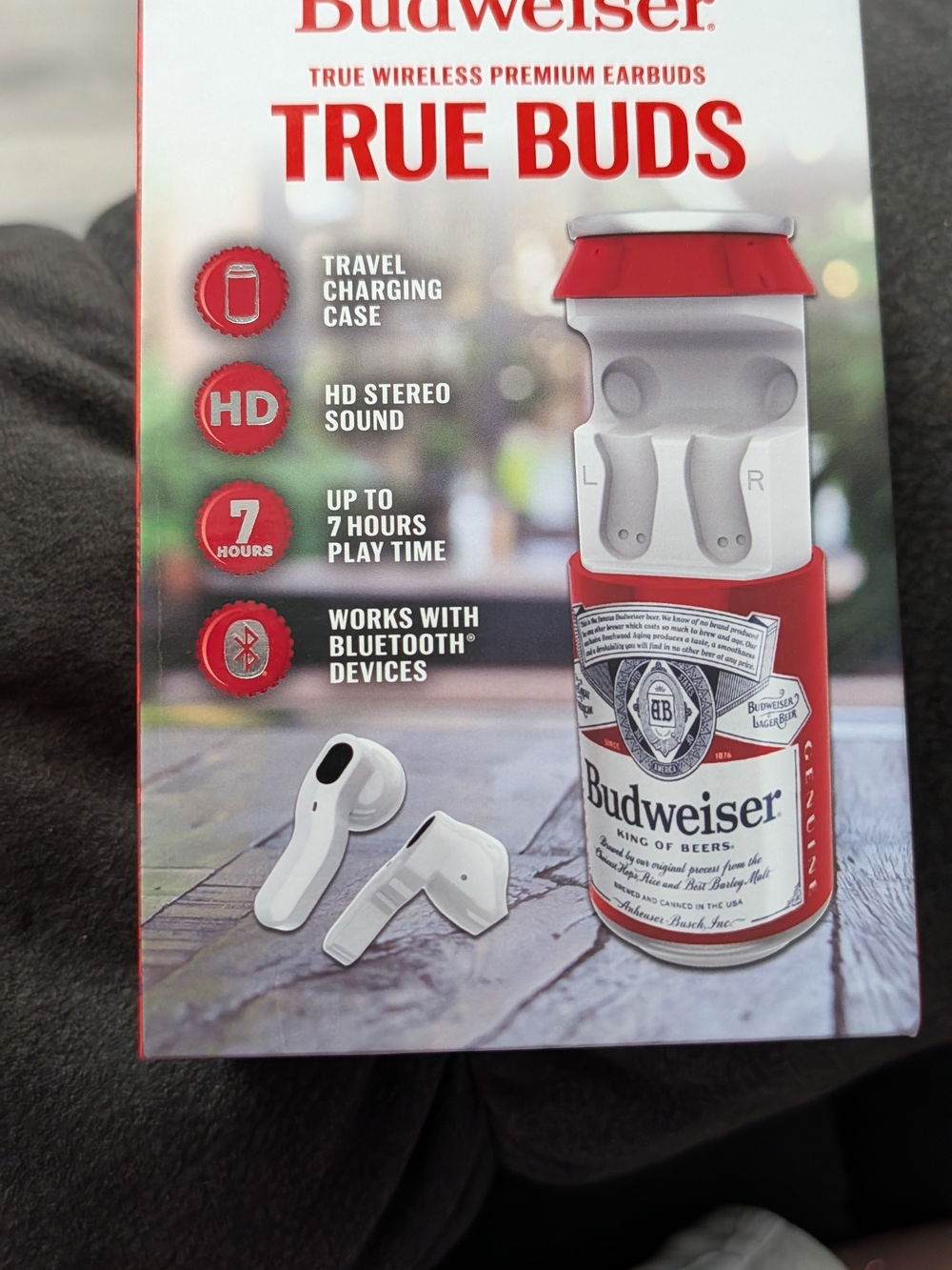 Budweiser True Buds Wireless Earbuds – White & Red Charging Can